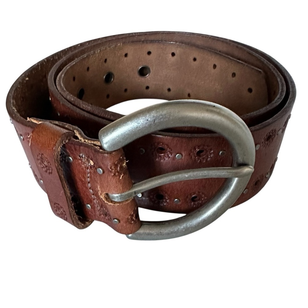 Fossil Flower Tooled Leather Western Style Belt Cowgirl Size Large - Picture 6 of 11